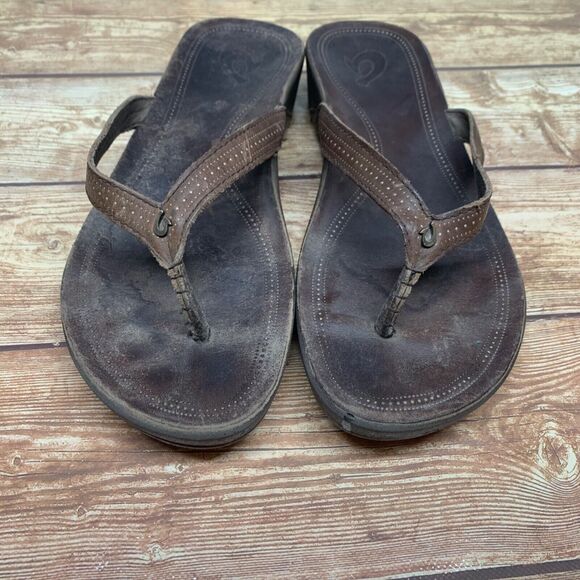 Olukai Ola Dark Java Dark Java Wedge Sandal Women's Size 8 EU 43 - Picture 8 of 11